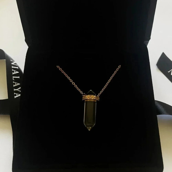 NIALAYA Clear Quartz Crystal Necklace Engraved Evil Eye Gold Plated L 18”+ 2” - Picture 6 of 9